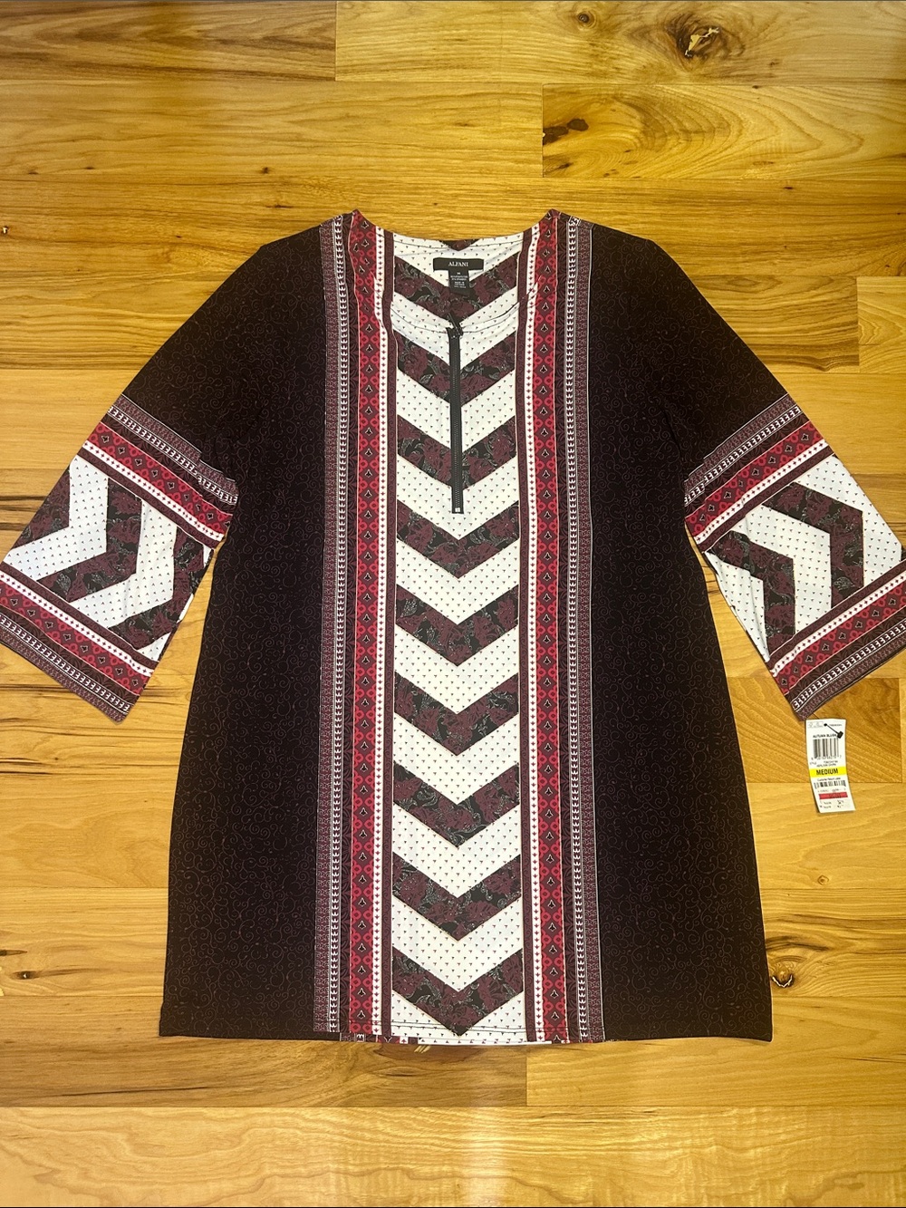 Alfani Black and Burgundy Chevron Panel Tunic